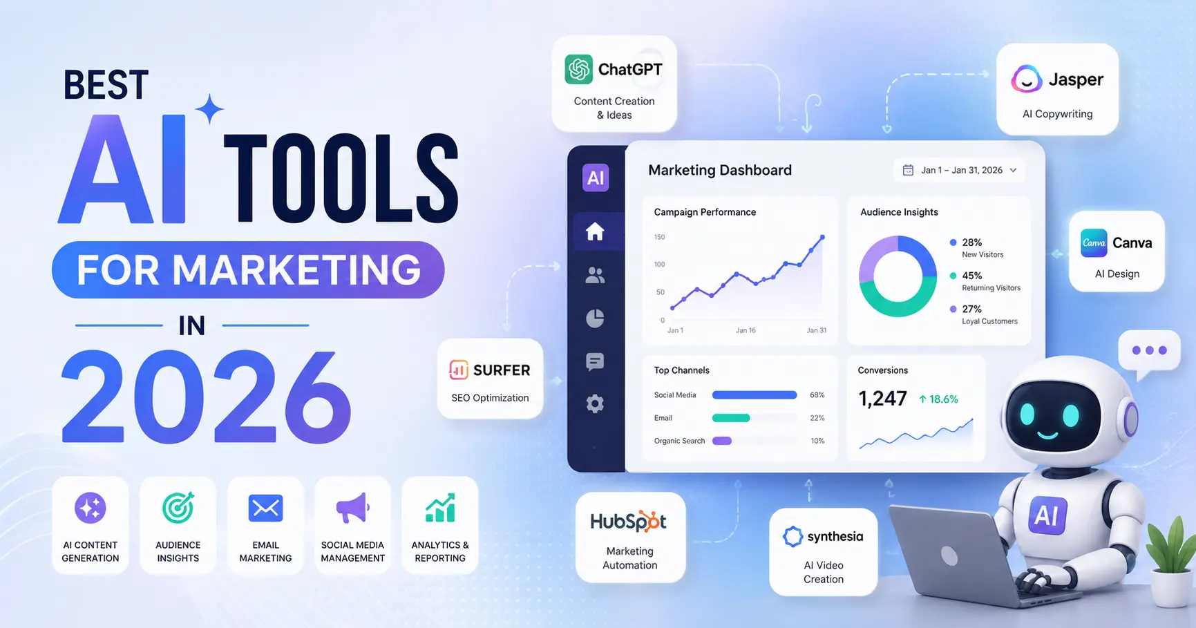 AI marketing tool comparison chart for 2026 marketing teams